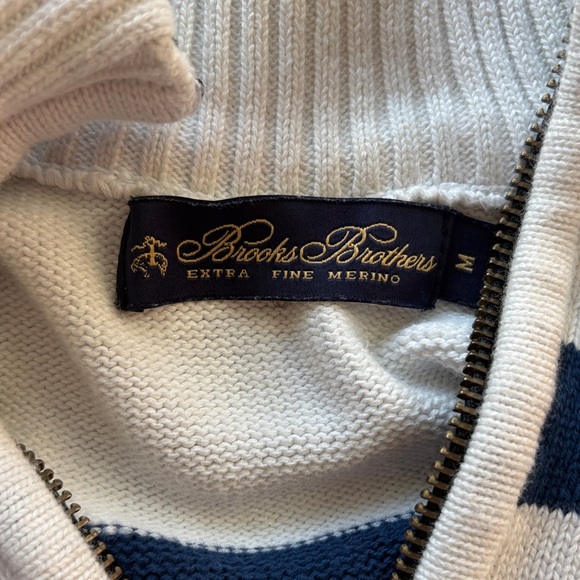 Brooks Brothers Navy and White Striped Extra Fine Merino Sweater - Picture 2 of 4